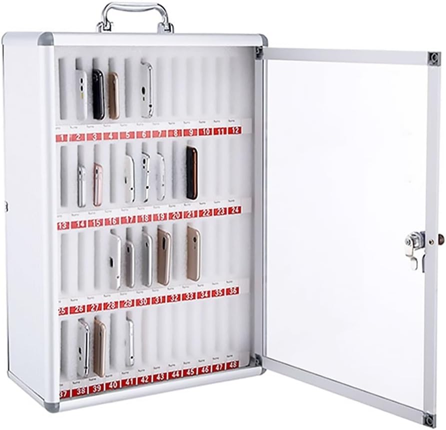 Mobile Phone Storage Locker with Lock - 24 Slots Desktop Organizer for Office & Classroom - Silver-A, Secure Cell Phone Storage Box, Space-Saving Solution