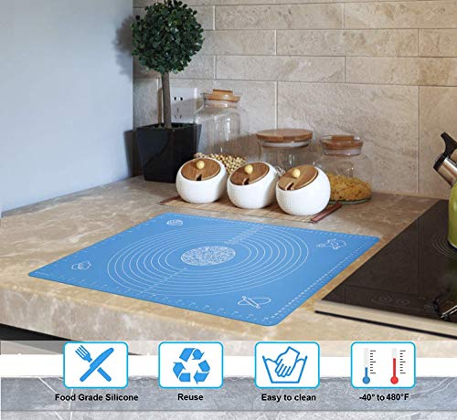 Image of SYGA Silicone Baking Mat for Pastry Rolling Dough with Measurements - 19.7 inch x 15.7 inch BPA Free Non Stick and Non Slip Blue Table Sheet Baking Supplies for Bake Pizza Cake Blue