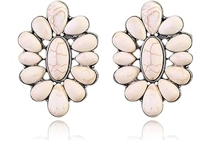 Bohemian Western Natural Turquoise Geometric Flower Drop Dangle Earrings Statement Cowgirl Ethnic...