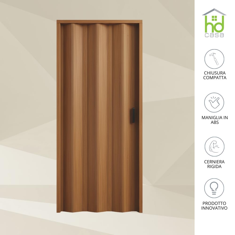 ROLLPLAST PINTO Puerta plegable interior PINTO, modelo estándar extra, en PVC, reversible y ajustable, para bricolaje, fabricada Italia, decoración del hogar, nogal, 83 x 214 cm