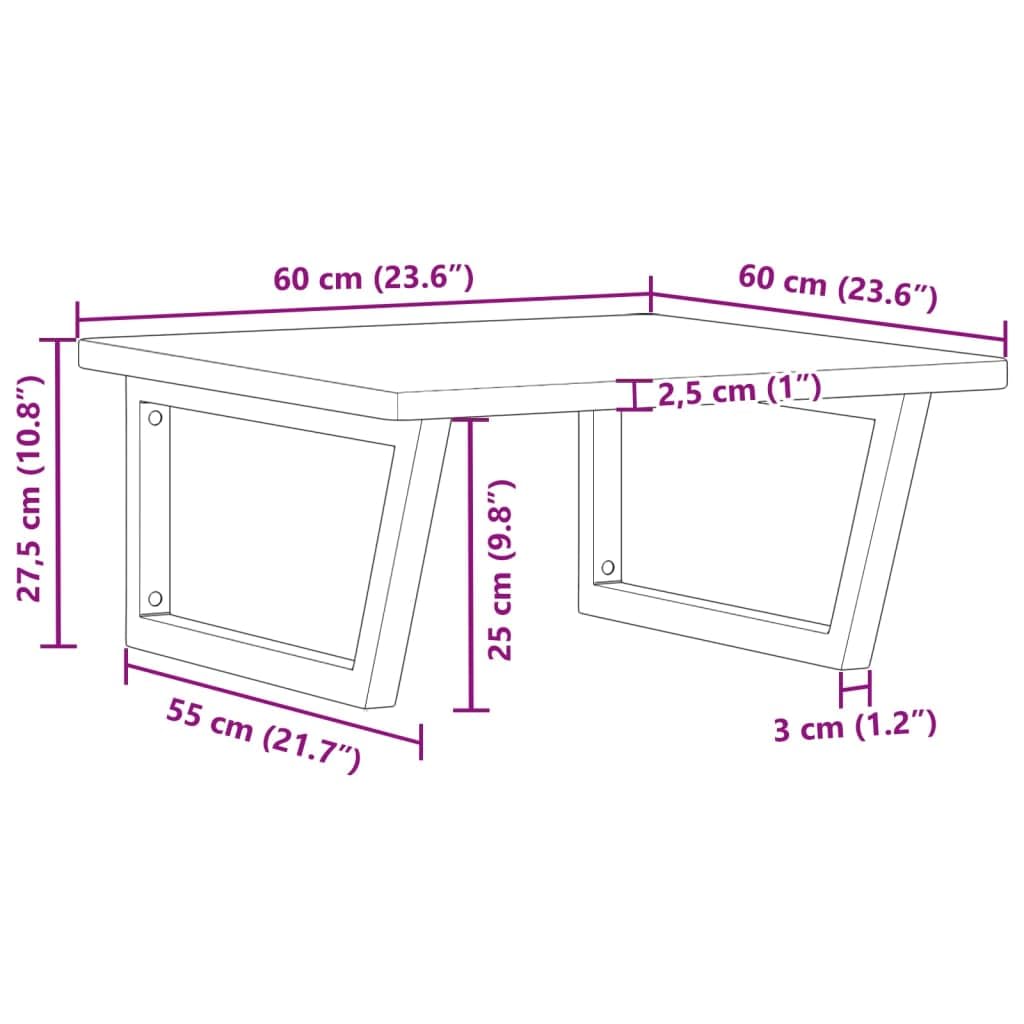 Mangloder - Piano lavabo in legno di rovere massiccio con supporto in acciaio, 60 x 60 x 2,5 cm, trapezoidale, portata fino a 100 kg, montaggio a parete sospeso, per bagno