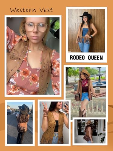 Women's Fringe Top Cowgirl Vest 60s 70s Suede Western Cowboy Jacket Hippie Outwear for Country Concert Outfit2