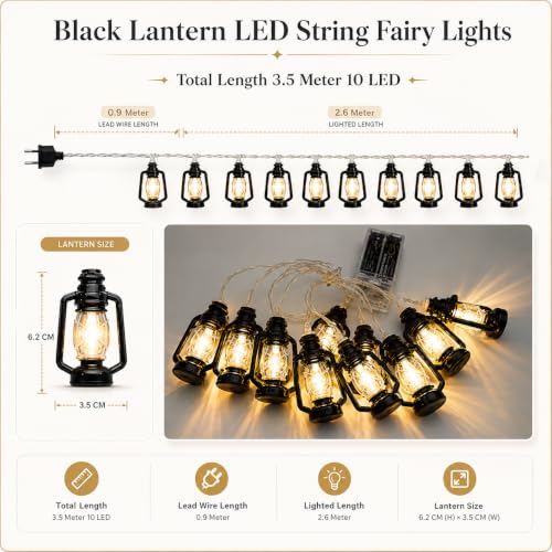 Image of One94Store 3 Meter 10 LED Lantern String Fairy Lights - Warm White Plug-in Decorative Lights for Home, Bedroom, Diwali, Christmas, Indoor & Outdoor Decoration, Festival Decor Lighting