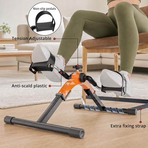 Image of Folding Pedal Exerciser Mini Exercise Bike Under Desk Bike for Arms and Legs Workout, Portable Desk Bike Peddler Machine for Sedentary Officer & Seniors