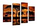 yearainn Canvas Wall Art Elephant Painting African Sunset Nature Canvas Prints - Large 4 Pieces Canvas Art African Landscape Contemporary Pictures for Living Room