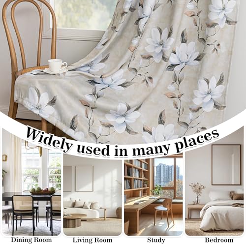 Image of MYSKY HOME Floral 95% Blackout Curtains 72 Inches Long 2 Panels Set Thermal Insulated Black Out Flower Pattern Printed Drapes Grommet Top for Living Room Bedroom, 52 inch W Each Panel, Khaki