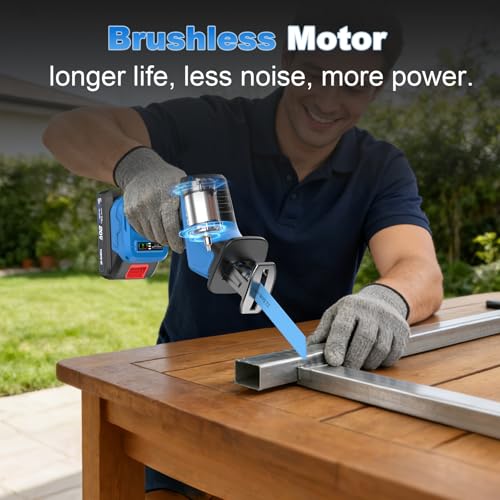 Image of NANWEI Cordless Reciprocating Saw, 20V Brushless Motor 3500RPM Variable Speed, 2x2.0Ah Batteries, Tool-Free Blade Change, LED Light, 6 Blades, Portable for Wood /Metal /PVC Cutting (2.0Ah Batteries)