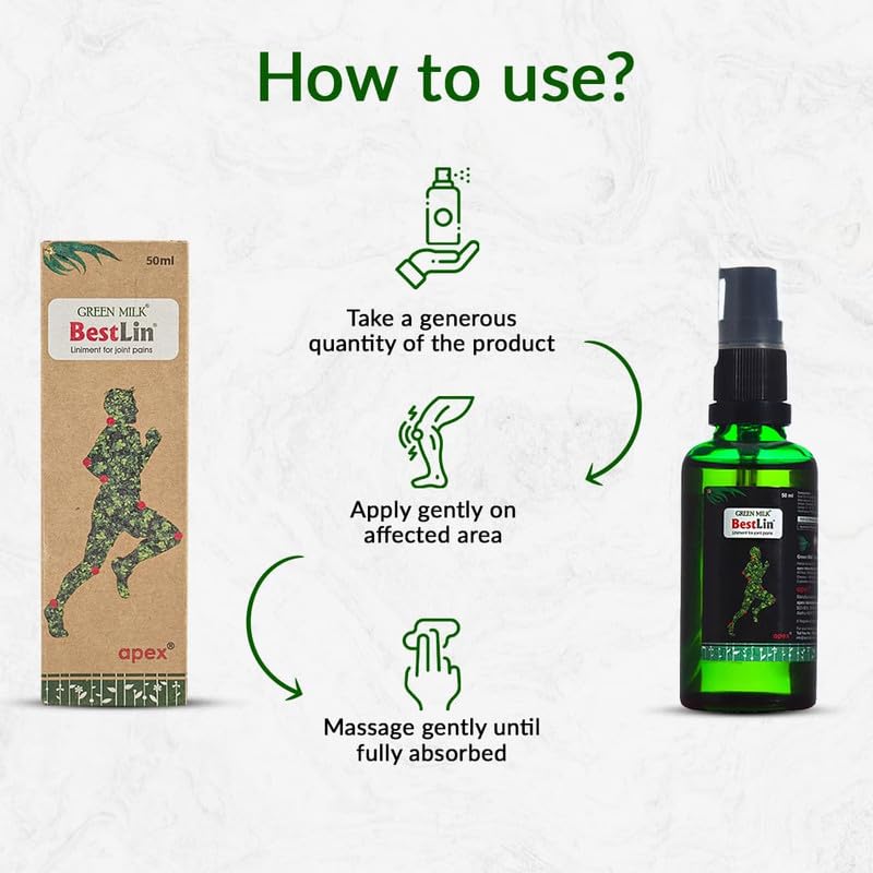Image of Green Milk Bestlin Liniment | Ayurvedic Pain Relief Oil | Joint & Knee Pain Oil for Back, Shoulder & Muscle Stiffness | Lightweight & Non-Greasy | Herbal Liniment for Everyday Comfort | 50 ml
