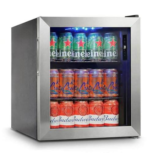 Image of Mini Fridge 50 Can, Small Beverage Refrigerator with Reversible Glass Door, Countertop Drink Cooler with Temperature Control, Compact Beer Soda Fridge for Office Dorm Kitchen, Stainless Steel
