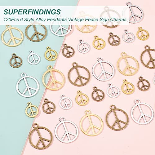 SUPERFINDINGS 120Pcs 6 Style Peace Sign Symbol Charms Pendant Vintage Alloy Peace Charms Jewelry Peace Pendants Peace Sign Necklace Bracelet Pendants for Jewelry Making - Image 4
