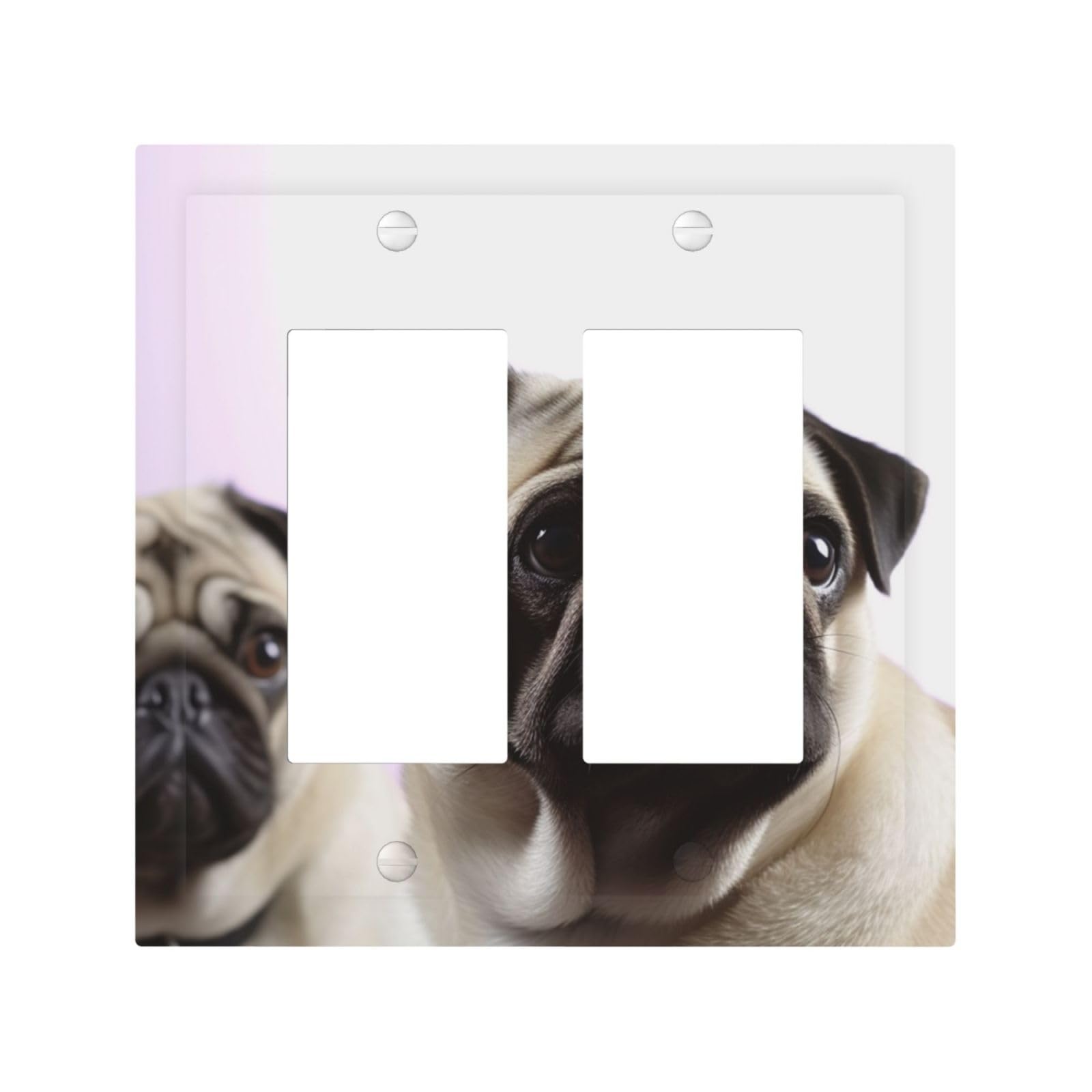 2-Gang Decorator Wall Plate pug dog Light Switch Cover Double Toggle Receptacle Wall Plate Mid Size 4.9" x 5" Wallplate Unbreakable Polycarbonate Outlet Faceplates Covers