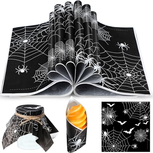 Marspark 100 Sheet Halloween Wax Paper Spider Web for Food 11.4 x 11 Inch
