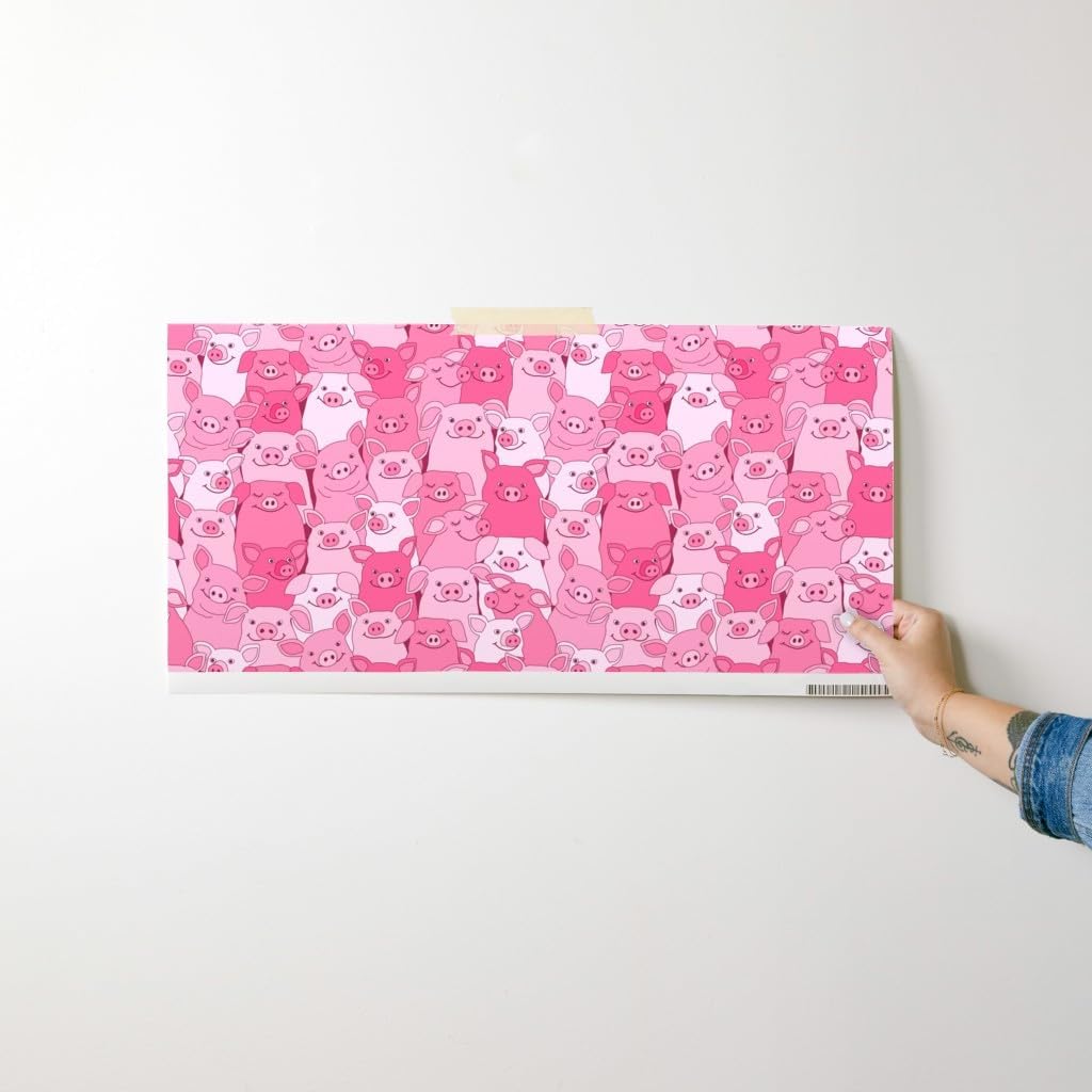 Spoonflower Peel & Stick Wallpaper Swatch - Pink Pigs Barnyard Whimsical Cute Animals Cartoon Fun Farm Custom Removable Wallpaper