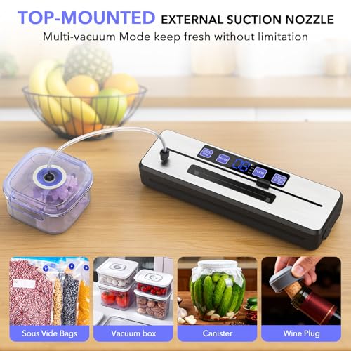 Image of Vacuum Sealer Machine for Food Saver, Double Heat Seal, Cutter & 30 Bags | Automatic Food Sealer with Digital Timer, Dry / Moist Modes, Pulse Control, Ideal for Meat, Vegetables and Meal Prep Storage