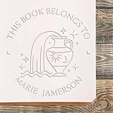 Personalized Belongs to Paper Embosser, Custom Made Personal Library Embossing Seal, 1-5/8 Size, Round Imprint, Desk Aquarius Flowing Water Vase Design, Ideal for Tarot Readers, Bookplate Seal
