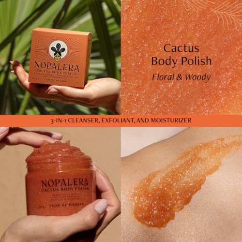 Image of Nopalera Cactus Body Scrub and Exfoliator, Flor de Madera, 7 oz | 3-in-1 oil cleanser, exfoliant, moisturizer with cactus oil. Clean beauty for sensitive skin