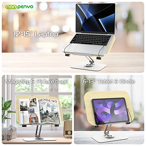 Book Stand For Reading, Nanpenyo 360° Rotate Adjustable Book Holder, Cookbook Stands Page Paper Clips Ergonomic Multi Heights Angles Foldable Wooden For Books Laptop Textbook Recipe Document #TOP2