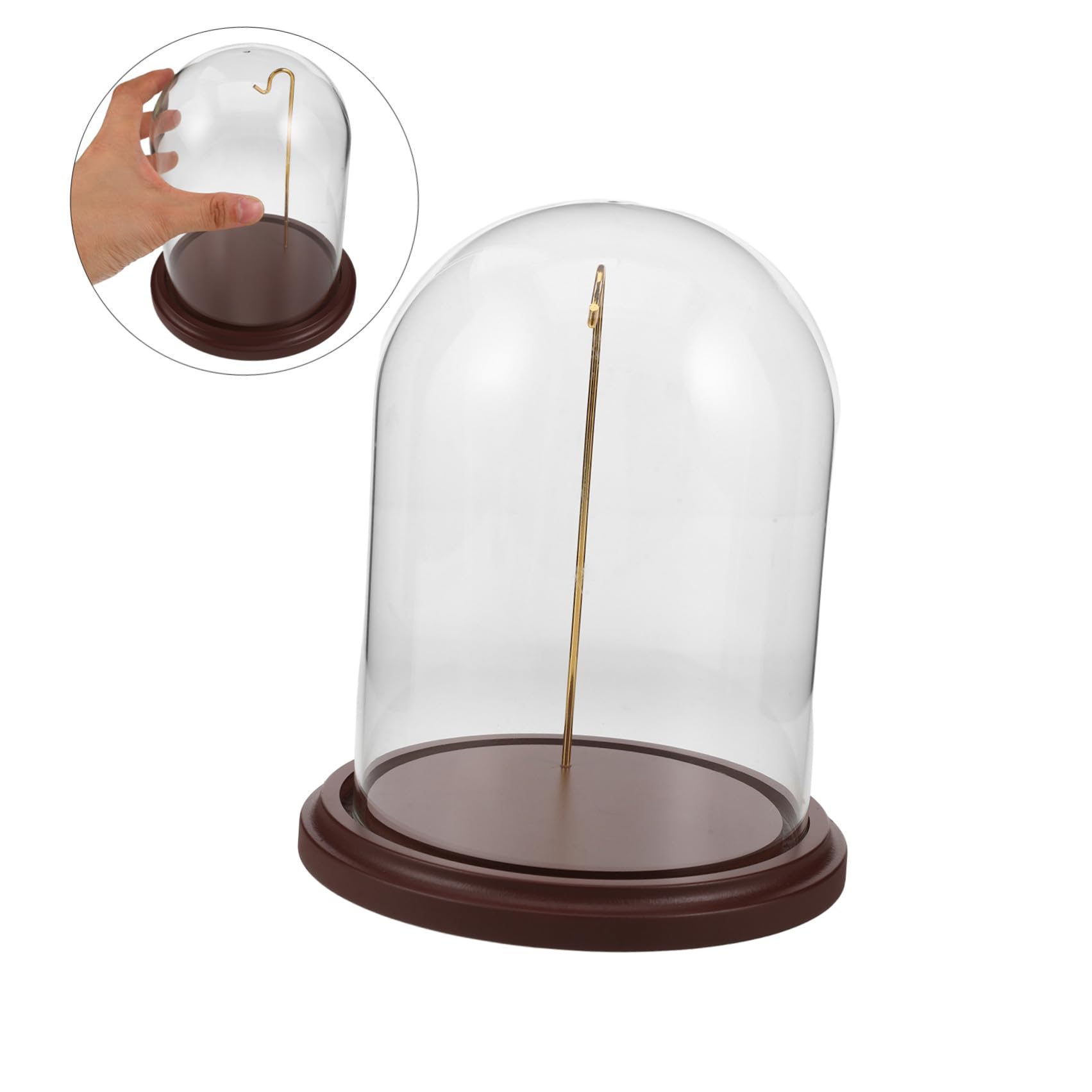 BESPORTBLE Taschenuhr Glaskuppel Vitrine mit Haken und Holzsockel 16x10 Cm