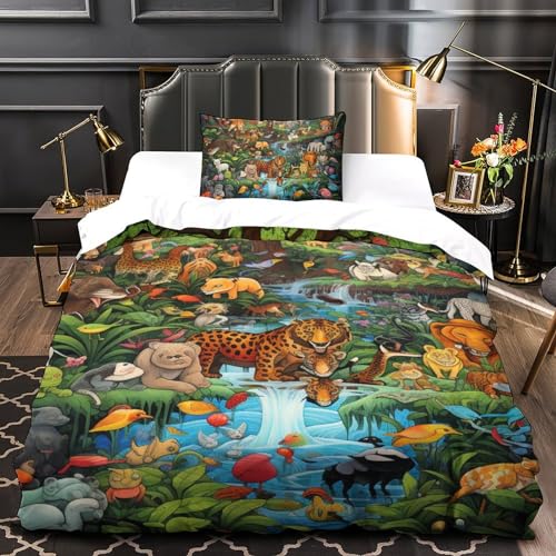 Housse de couette animaux de la jungle 135x200 parure 3 pièces