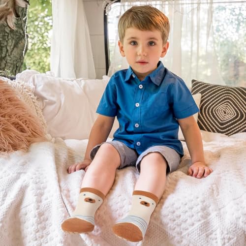 Hopton 5 Paar Stoppersocken Kinder, Baumwolle Baby Socken, Tiermotive Anti Rutsch Socken Kind, Krabbelsocken Baby ab 3-5 Jahre für Mädchen Jungen(L,14-16cm)