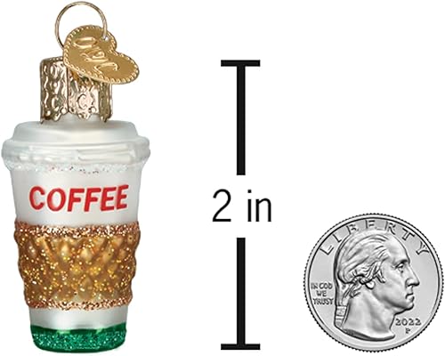 Miniatura 5 de Old World Christmas Mini adorno de vidrio soplado de café para árbol de Navidad, decoración navideña hecha a mano, colección de bebidas