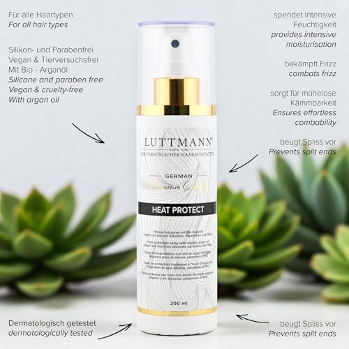 LUTTMANN® Spray Protector Térmico 200 ml - Spray de protección térmica con aceite de argán orgánico para extensiones, pelucas, postizos y cabello natural - Fabricado en Alemania - imagen 2