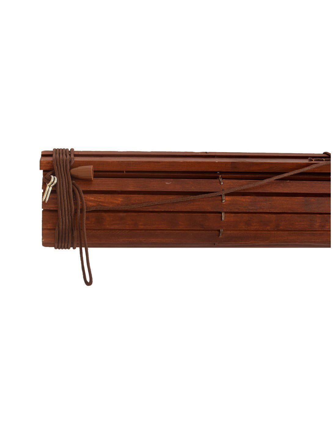 JARDIN202 - Persiana de Madera Alicantina con Polea Metálica - Estor Enrollable para Ventanas, Puertas, Salón | 125 x 240 cm (Nogal (Barnizada))