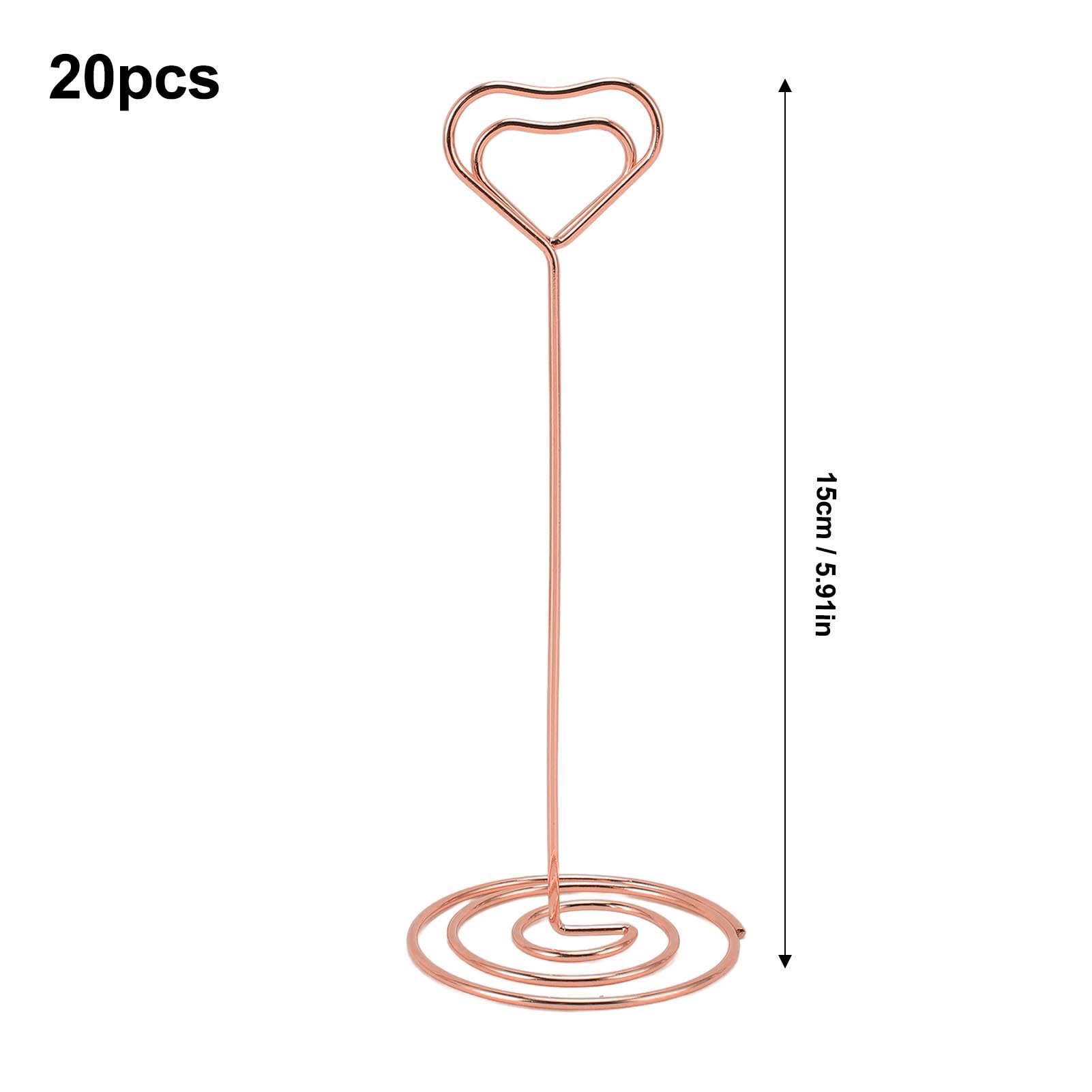 Porta segnaposto da tavolo da 20 pezzi, porta segnaposto a forma di cuore da 15 cm, supporto per foto con clip per promemoria (Oro rosa)