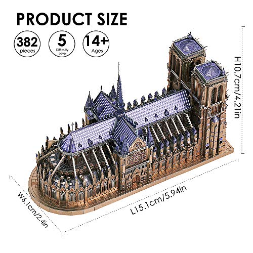 Piececool 3D Metal Puzzles For Adults And Teens, Notre Dame De Paris Church Metal Model Kit, Challenge French Cathedral Brain Teaser Architecture Building Blocks Puzzle, 382 Pcs #TOP3