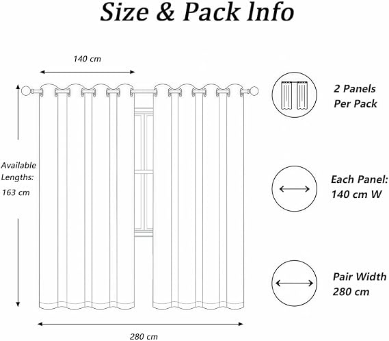 Simplebrand Ava Stone Blackout Eyelet Curtains for Bedroom 163 cm Length 2 Panels Set, Solid Thermal Insulated Energy Saving Grommet Window Treatment Home Black Out Curtains, W 140 cm x L 163 cm