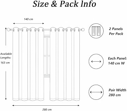 Simplebrand Ava Stone Blackout Eyelet Curtains for Bedroom 163 cm Length 2 Panels Set, Solid Thermal Insulated Energy Saving Grommet Window Treatment Home Black Out Curtains, W 140 cm x L 163 cm