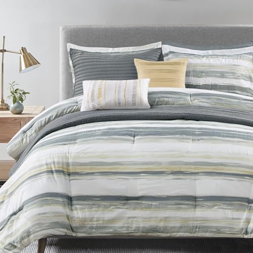 Image of Madison Park Marina Comforter Quilt Combo Set - Modern Luxury Design, All Season Down Alternative Bedding, Matching Shams, Decorative Pillows, Full /Queen(90 inchx90 inch), Yellow 8 Piece
