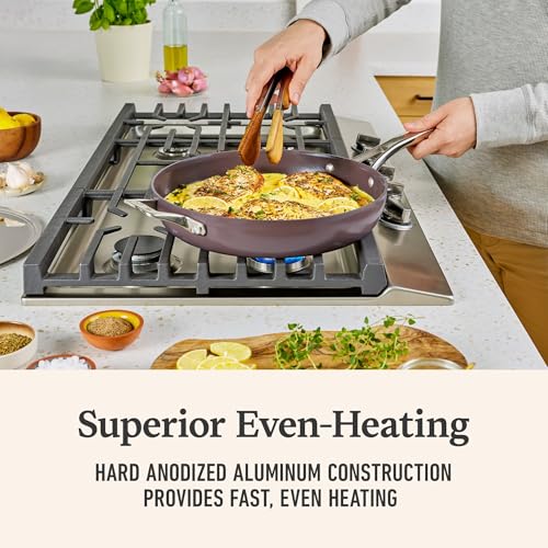 Image of Calphalon Premier Ceramic Nonstick 12 inch Frying Pan with Lid, Durable Ceramic Pan for Searing, Sauteing, Long Lasting PFAS-Free Cookware, Dishwasher Safe, Fond