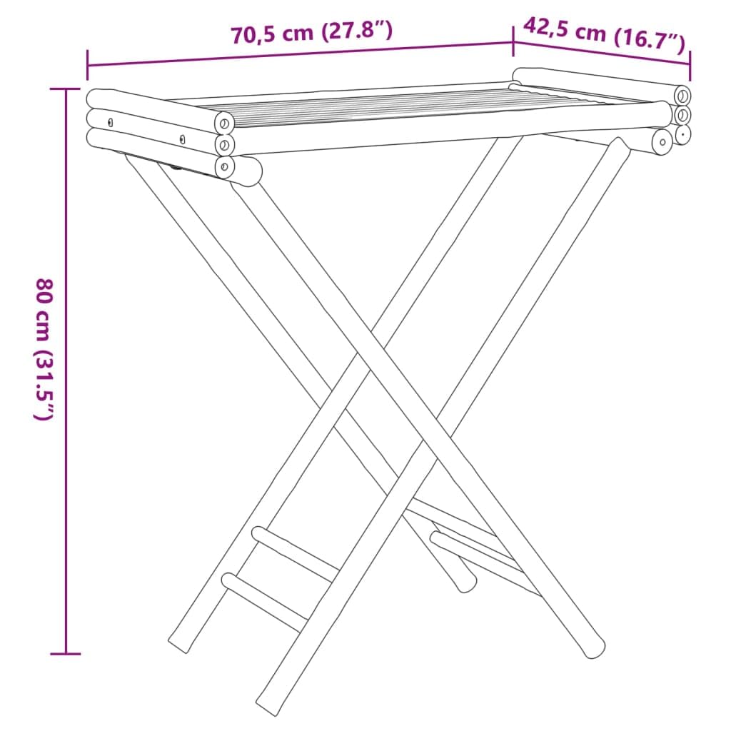 Mangloder Bambus Tabletttisch klappbar 70,5 x 42,5 x 80 cm, faltbar und tragbar, beistelltisch für terrasse, balkontisch, campingtisch, Wohnzimmer, platzsparend für Outdoor