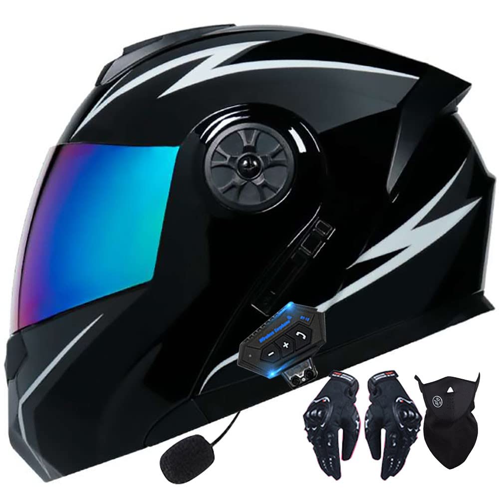 Letetexi Bluetooth Integrated Flip Up Front Motorbike Helmets ECE Approved Anti-fog Dual Visors Crash Racing Motorcycle Helmet Noise Reduction Ventilation for Adults Men Women 55~62cm
