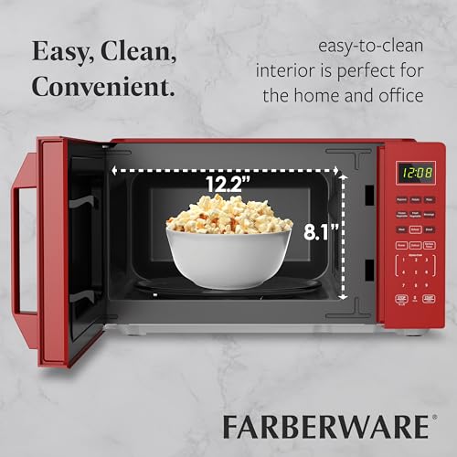 Farberware Countertop Microwave Oven, 700W, 0.7 Cu. Ft. Capacity, Compact Design with Turntable, Digital Display & Auto-Cook Functions, Red - image 5