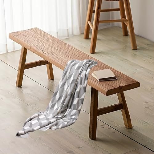Banco rústico de madera maciza para casa de campo, versátil asiento de comedor y entrada para uso en interiores y exteriores, banco de pasillo de madera natural asiática, extremo de la cama de piel de