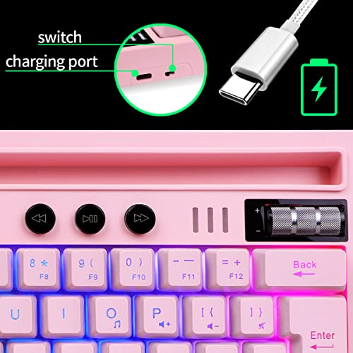 Ctbtbese Wireless Rgb Backlit Gaming Keyboard, Ultra-Compact 61 Keys With Phone Stand, Waterproof For Pc/Mac Gamer, Typist, Travel(Pink)… #TOP3