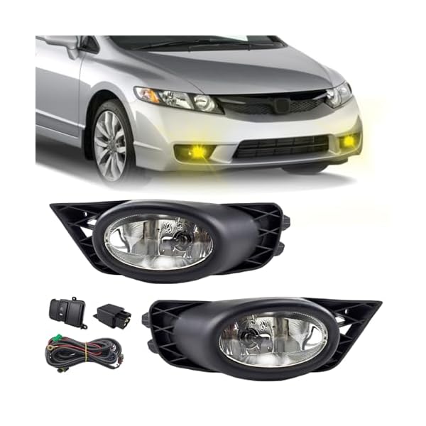 Bona Fog Lights Compatible with 2009 2010 2011 Honda Civic 4 Door Sedan with H11 12V 55W Bulbs and Wiring Harness (Clear Lens)