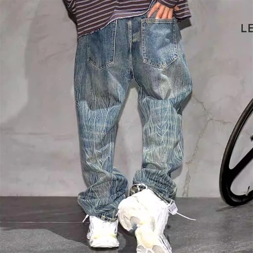Men’S Vintage Hip Hop High Street Skateboard Baggy Denim Cargo Pants Slim Fit Full Length Button Fly Distressed Trousers3
