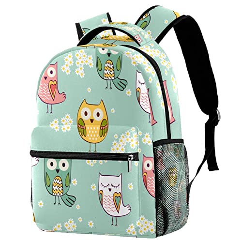 Sacs à dos légers pour livres d'école avec motif hiboux mignons et marguerites