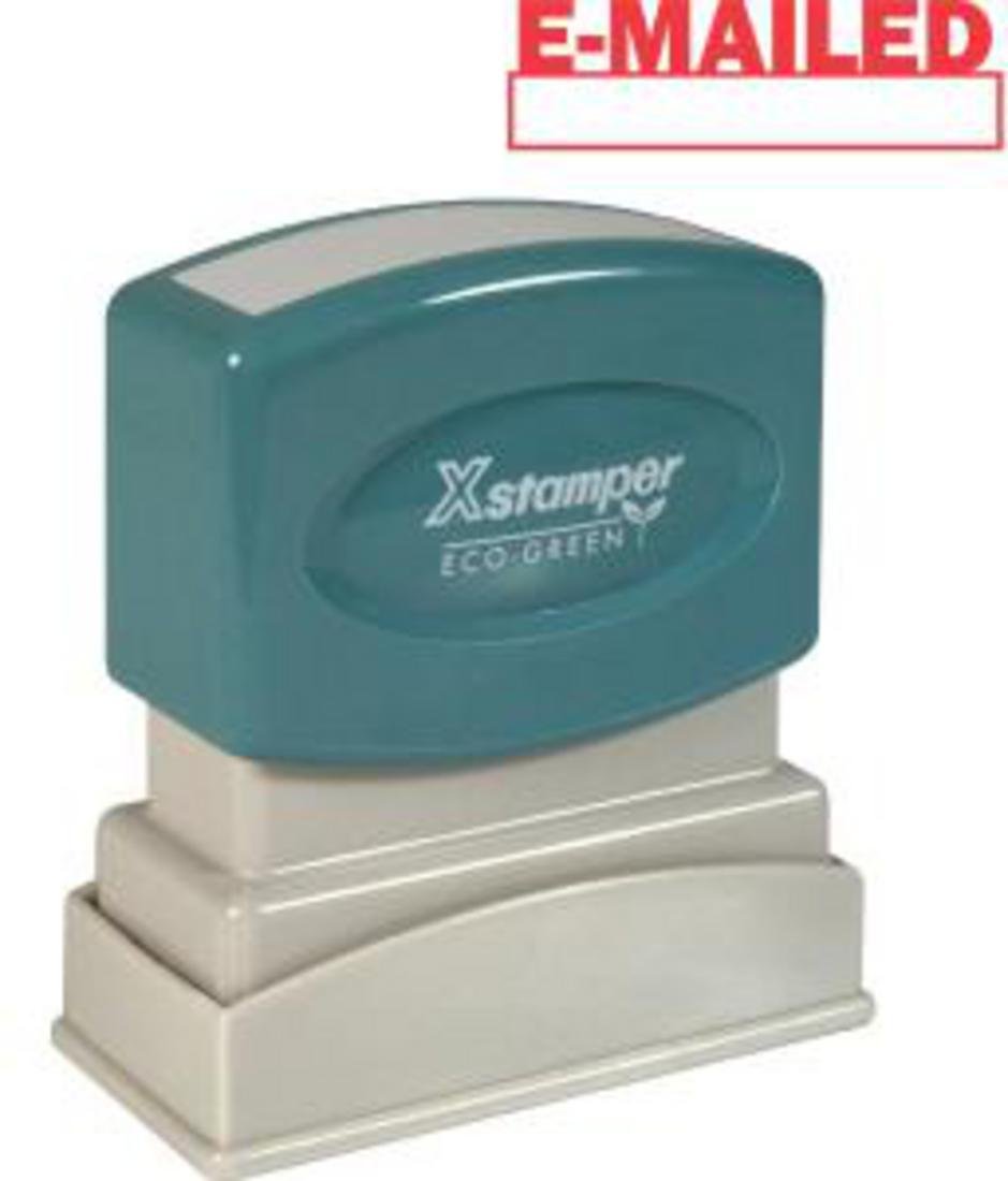 1650 E-MAILED with Space for Initial or Date, Pre Inked Laser Engraved Rubber Stamp, Red Ink, Impression Size: 1/2" x 1-5/8"