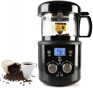 Coffee Roaster Machine, Electric Hot Air Coffee Bean Roaster with LCD Display, Automatic Dual Modes for Cafe, Home or Office Use, Small Commercial Size