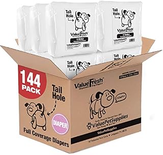 ValueFresh Disposable Diapers for Female Dogs, Medium, 144 Count - Full Coverage w/Tail