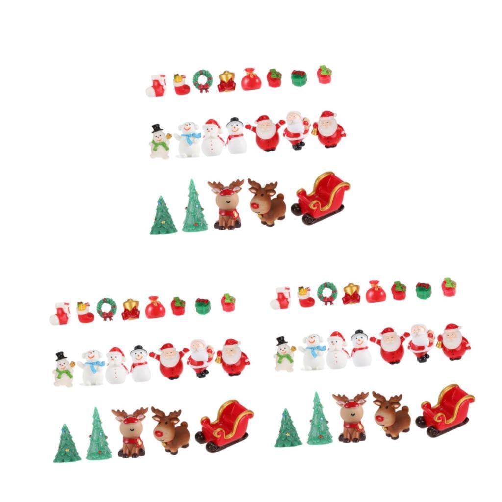 Abaodam 60 Piezas Micro Paisaje Navideño Miniaturas De Navidad Navideños En Miniatura Pueblo Navideño En Miniatura Mini Figura De Papa Noel Escritorio Resina Mayor Estatua