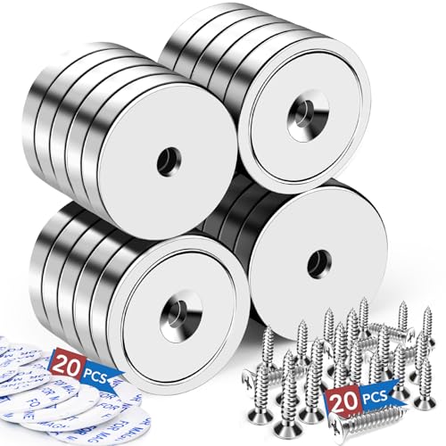 Image of LOVIMAG Strong Neodymium Rare Earth Magnets, 110LBS-20 Pack | Heavy Duty Cup Magnet with Countersunk and Screws for Tool Room, Kitchen Doors, Wall Mounting, Office