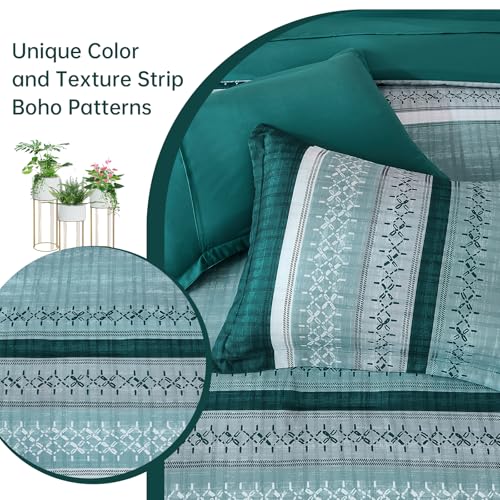 Image of Dintszyayue Teal Queen Comforter Size Set, 8 Pieces Striped Texture Bed in a Bag Bedding Sets, Lightweight Soft Comforter and Sheet Set, All Season Microfiber Teen Boys Bedding Sets for Men Women