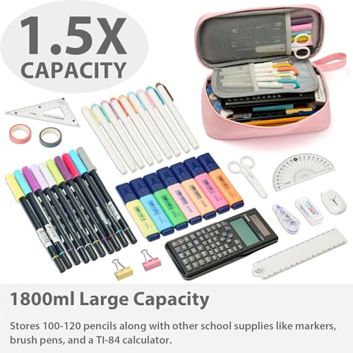 Image of SPACEMATE Pencil Case Pouch Box Bag School Supplies Girls Boys Kids, Cute Preppy Stuff Large Big Capacity Aesthetic Pen Organizer, Back to College Stationary, Pink, Classic Stlye, 1800ml