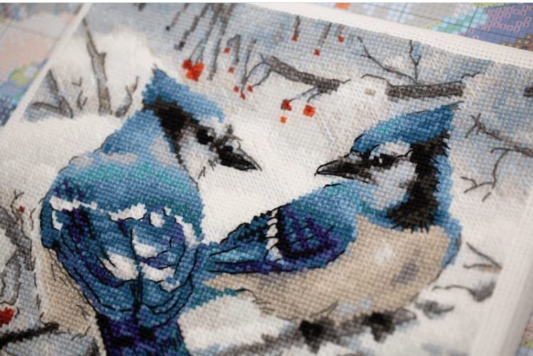 Image of RIOLIS - Blue Jays 1925, Cross Stitch Kits 7 inchx7, Cross Stitch Kits for Beginners & Advanced, Crossstitching Kits Adult, Counted Stitching Kits, Embroidery Kit