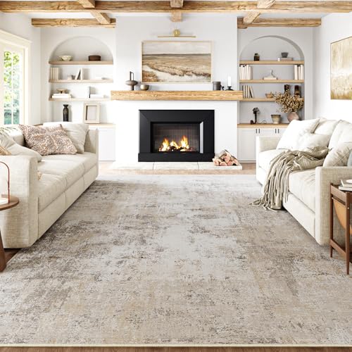 Waschbare Teppiche Gegend Teppich 300 X 400cm Beige Grau Modern Abstrakt Wohnzimmer Schlafzimmer Teppisch Groß rutschfest Kurzflor Weich Rugs for Living Room Carpet for Esszimmer Büro Beige/